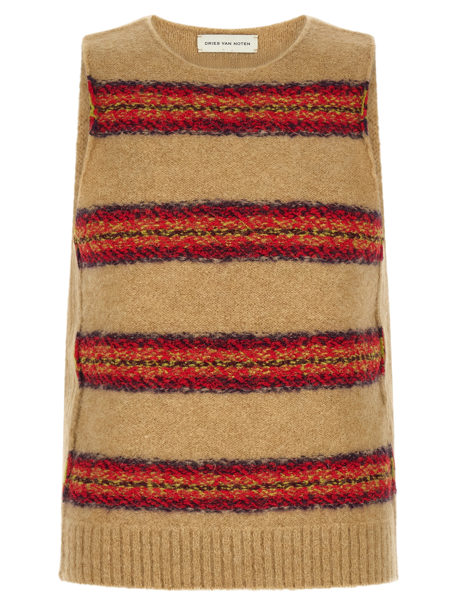 Beige Wool Sleeveles Sweater Clothing