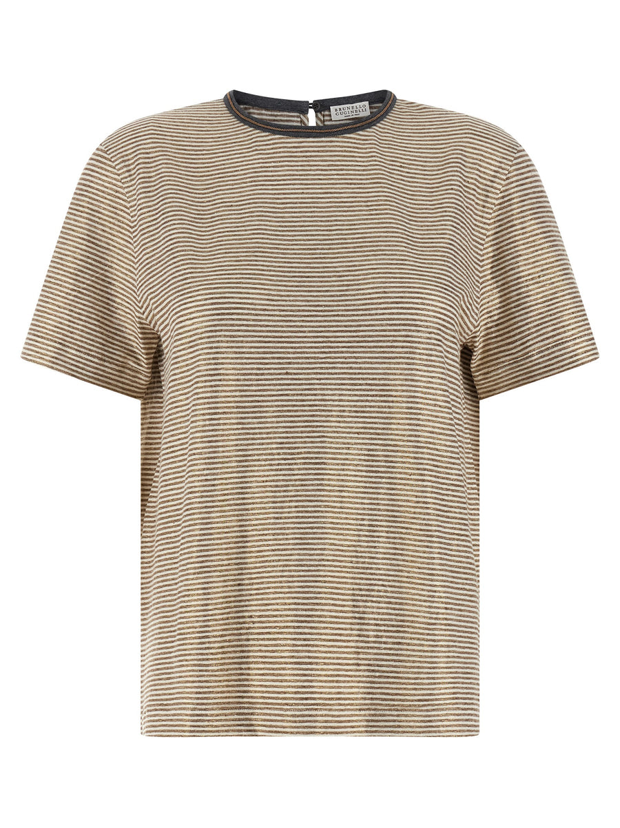 Brunello Cucinelli 96% linen t-shirt in multicolor