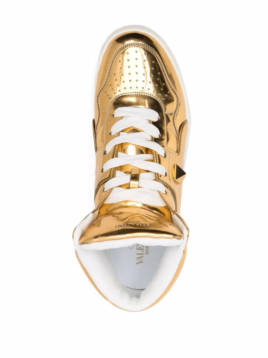 Valentino Leather high-top sneaker in gold