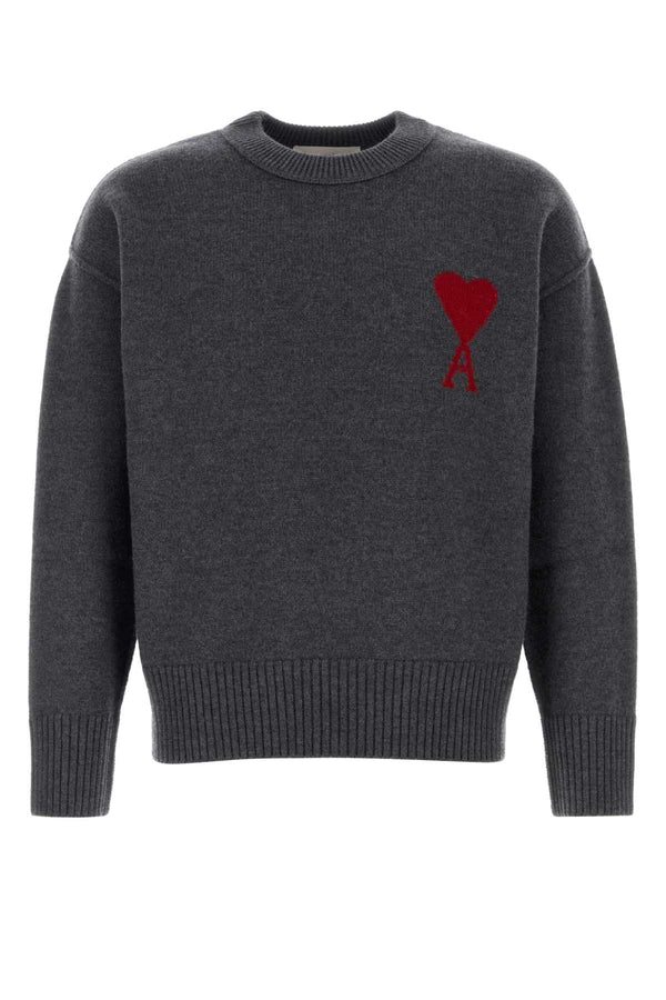 Dark Grey Wool Sweater Heathergreyred Exterior: Virgin Maglie