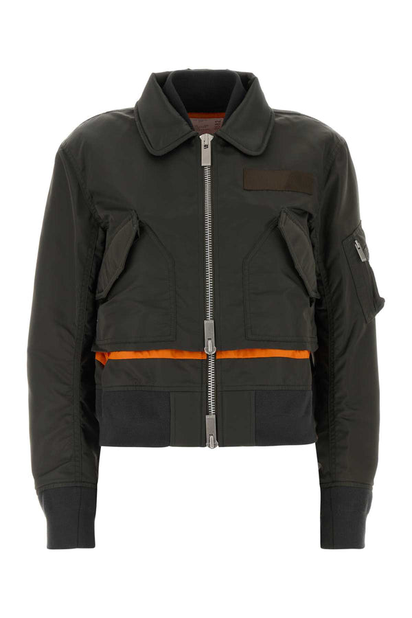 Olive Green Nylon Bomber Jacket Dkhaki Giubbini