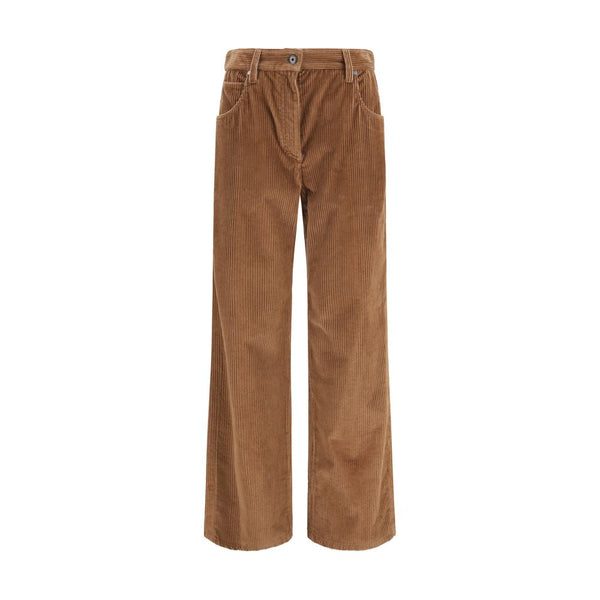 Brown Cotton Casual Pants