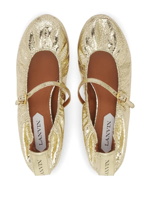 Lanvin Cracked metallic leather upper; leather lining and insole ballet flat in gold