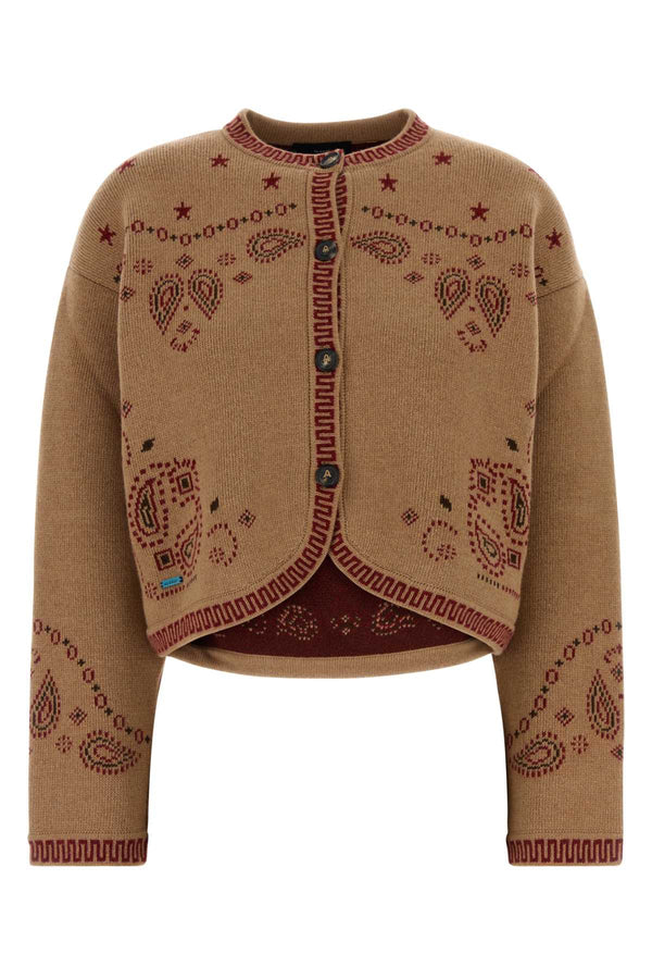 Embroidered Wool Blend Bandana Cardigan Camelmulticolor Giacche E Gilet