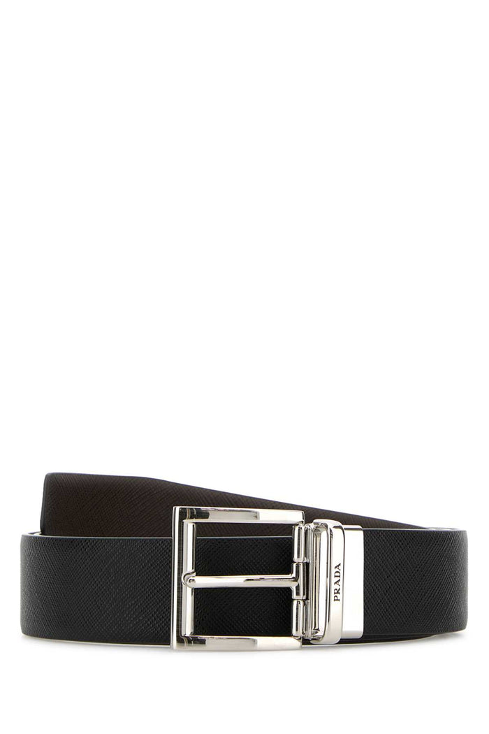 Black Leather Reversible Belt Nerocaffe' Calfleather Cinture
