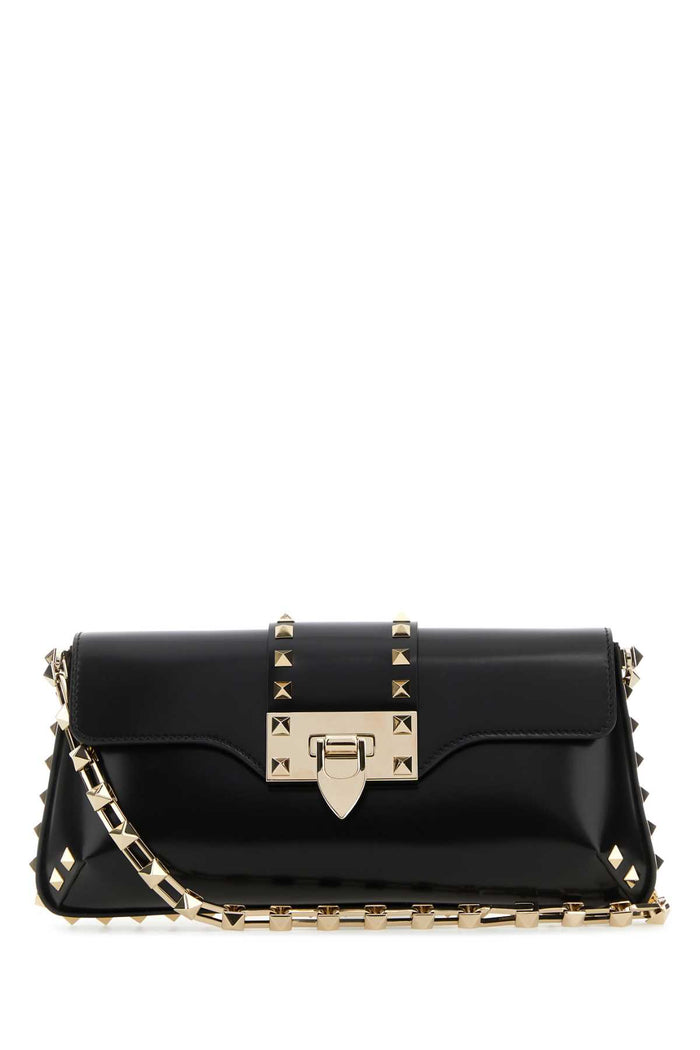 Black Leather Rockstud Shoulder Bag Nero Borse A Tracolla