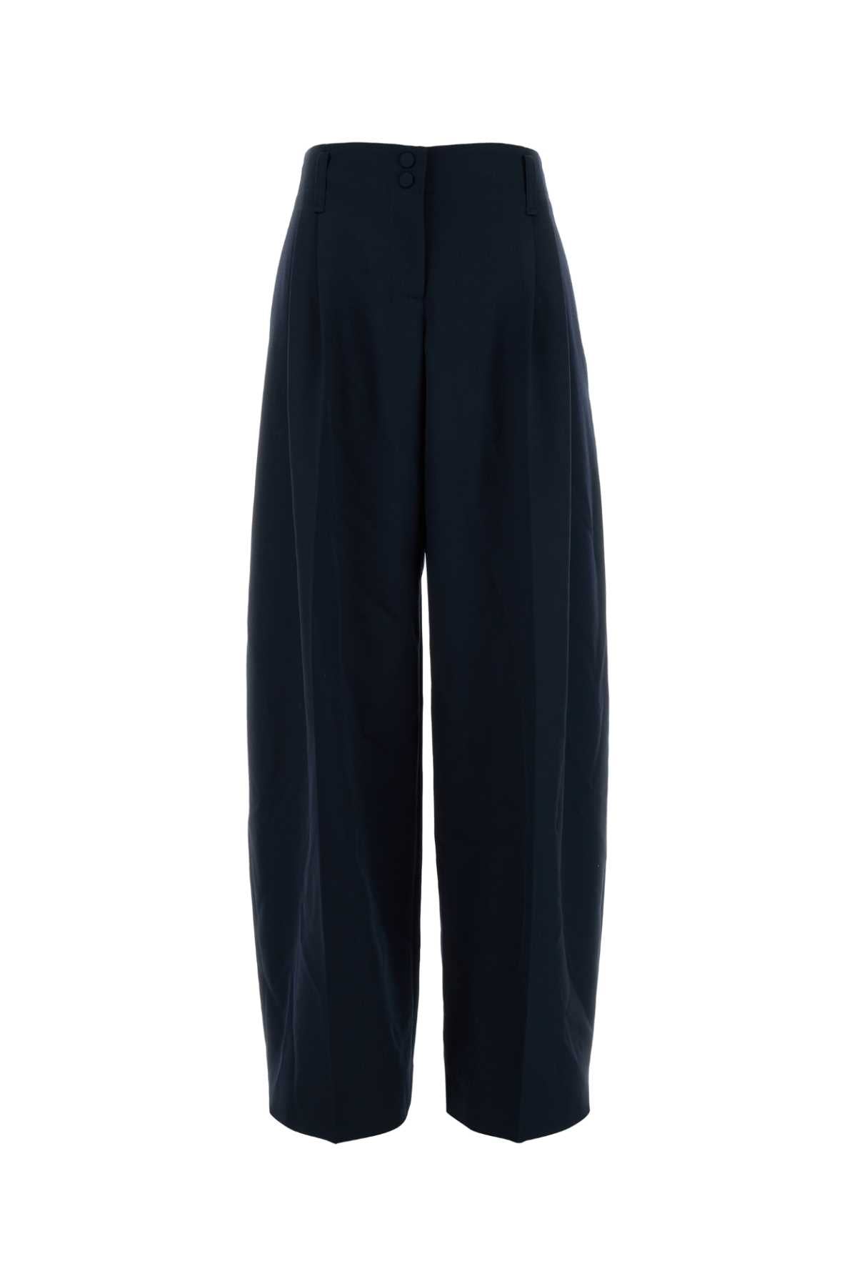 Navy Blue Wool Wide-Leg Pant Plt Wide Lg Trs Pantaloni