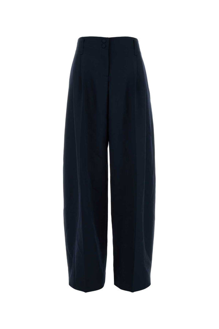 Navy Blue Wool Wide-Leg Pant Plt Wide Lg Trs Pantaloni