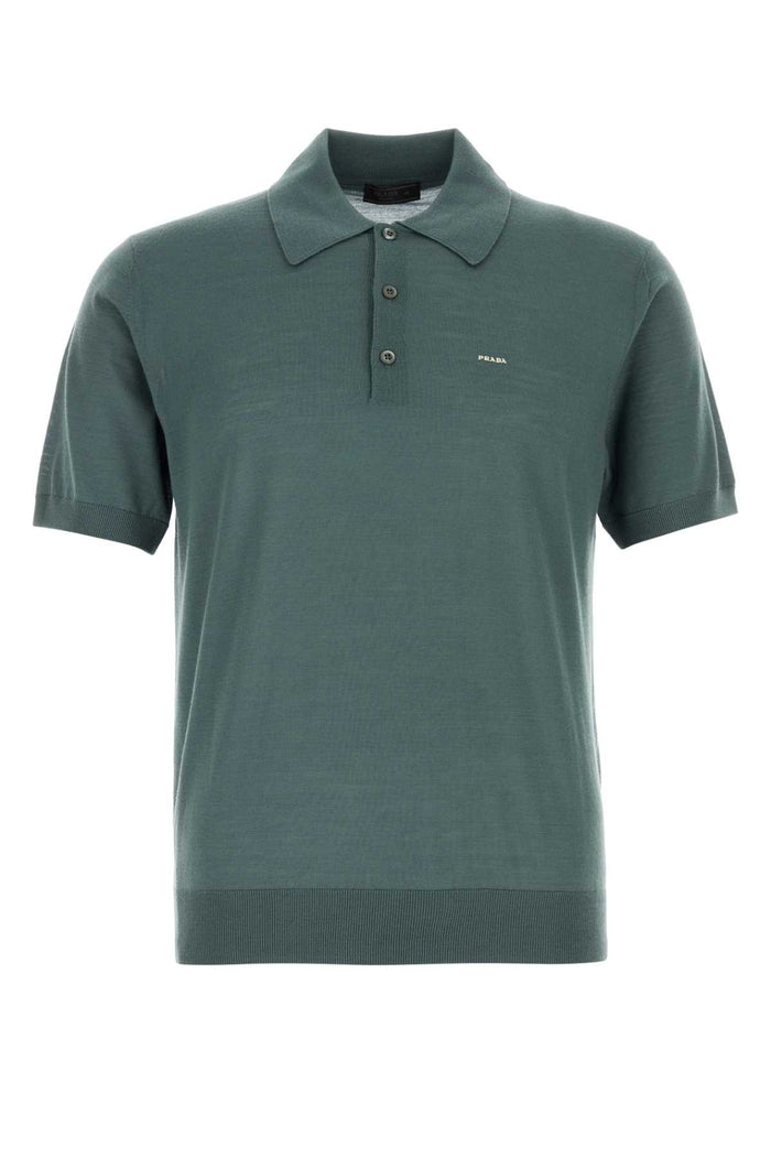Dark Green Wool Polo Shirt Salvia Exterior: Virgin