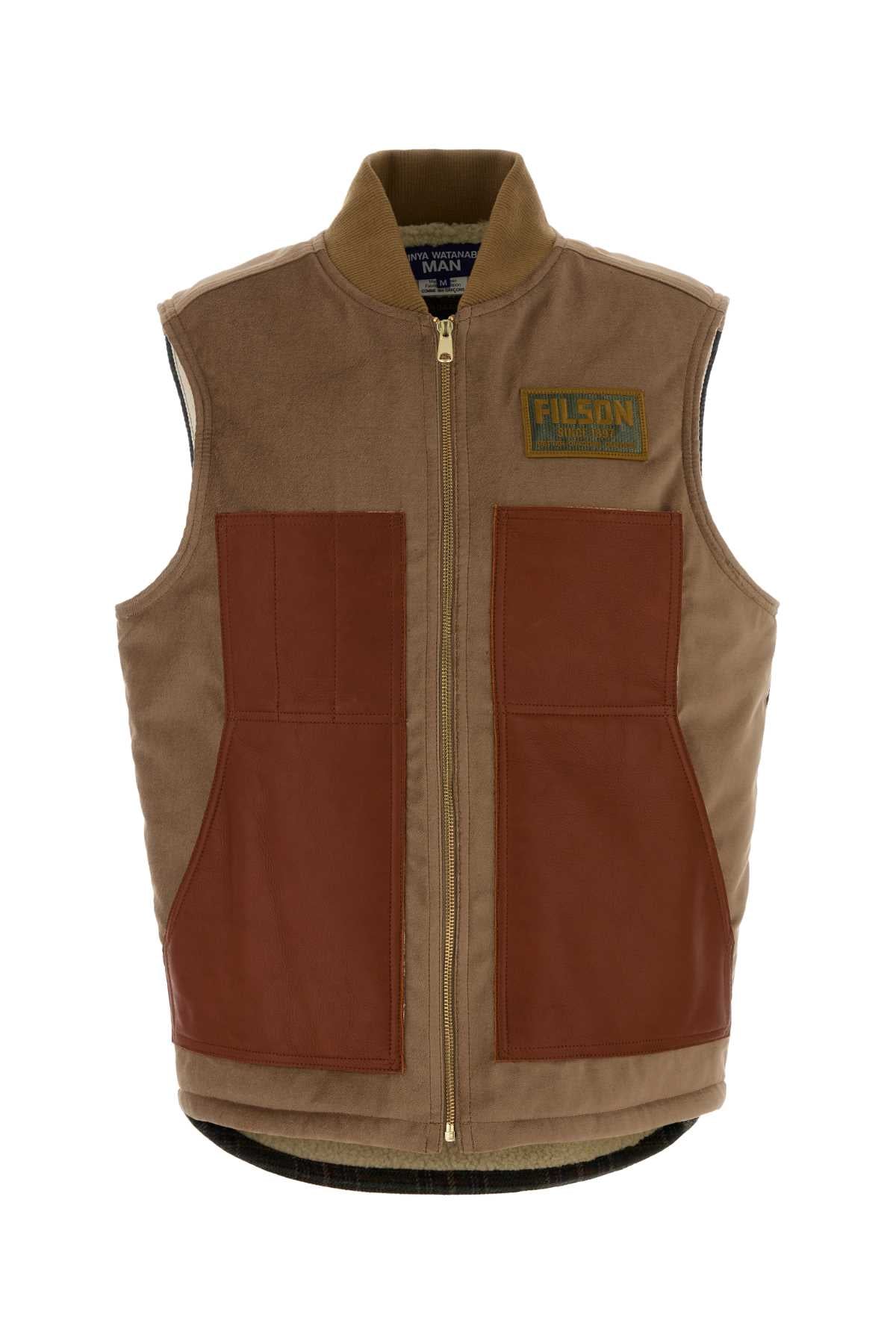 Multicolor Cotton And Wool Sleeveless Jacket Beigexbrnxkhk Giubbini