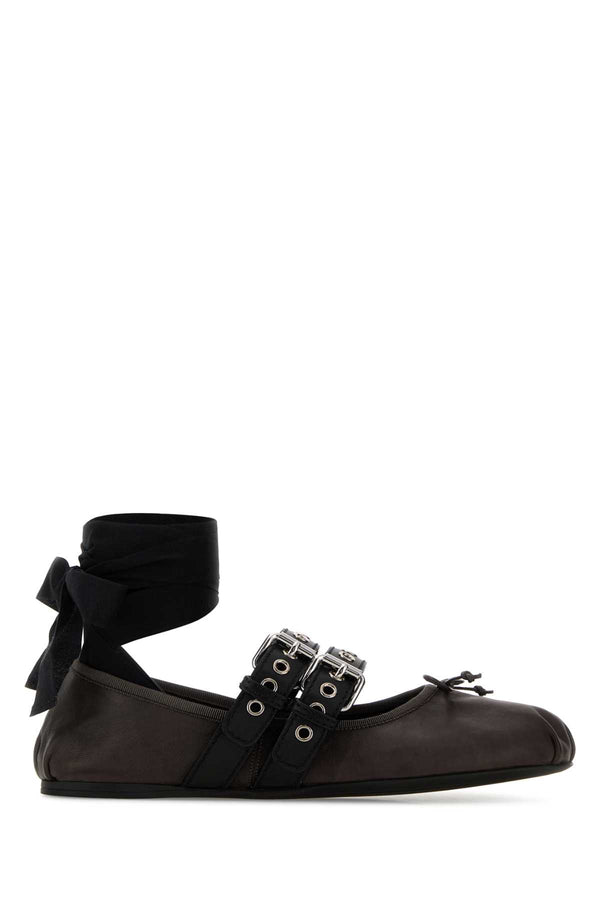 Miu Miu Exterior: 100% Calf; Interior: 100% Leather; Sole: Rubber ballet flat in brown