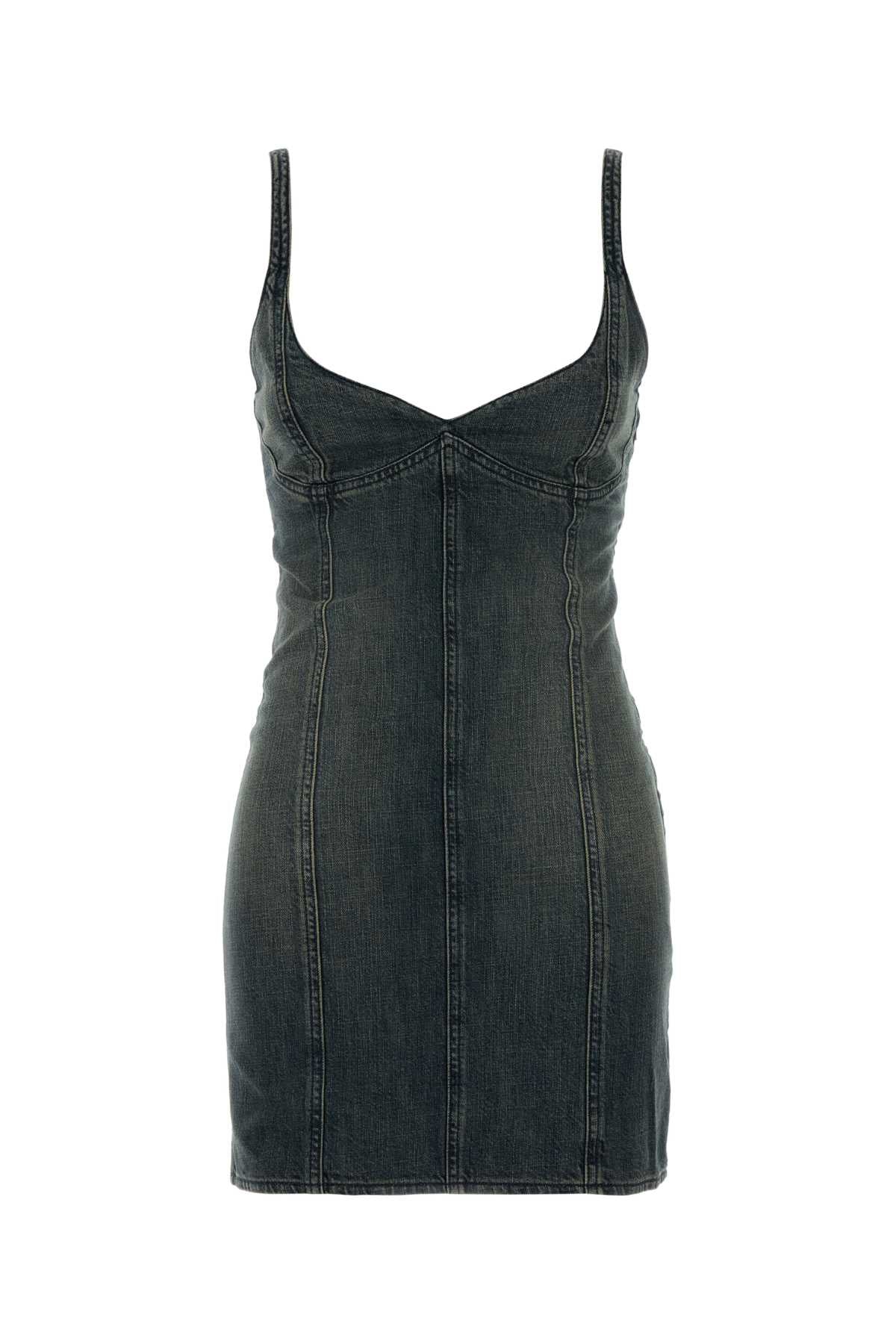 Denim Mini Dress Navy/green/yellow Abiti