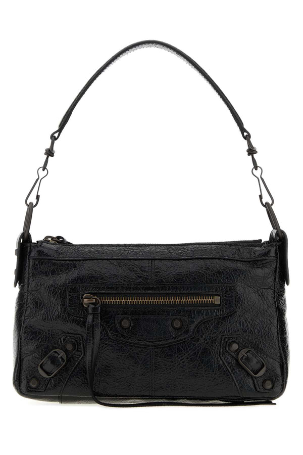 Balenciaga City Exterior: 100% Lamb Lining: 100% Fabric Finishing: Gunmetal shoulder bag in black