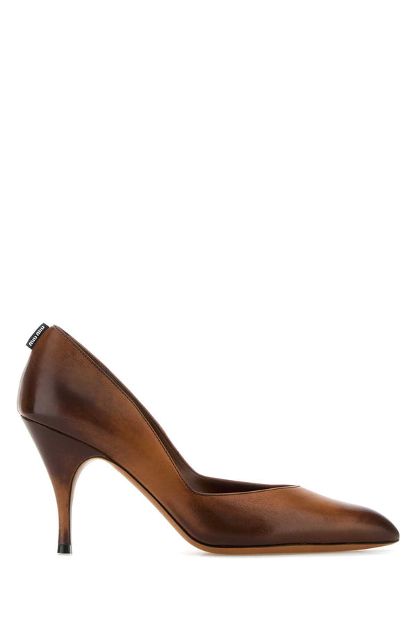 Miu Miu Vitello leather pump in brown