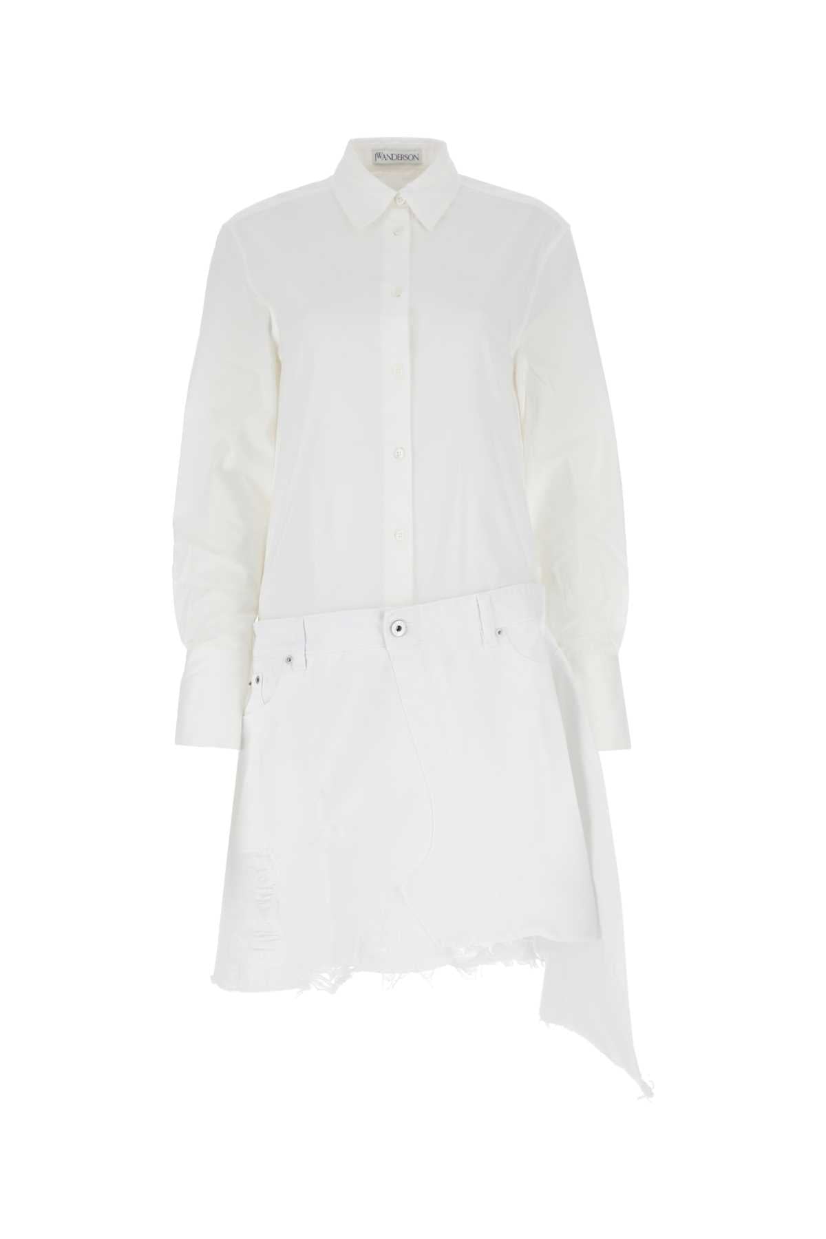 White Poplin And Denim Dress 001 Exterior: Cotton Abiti