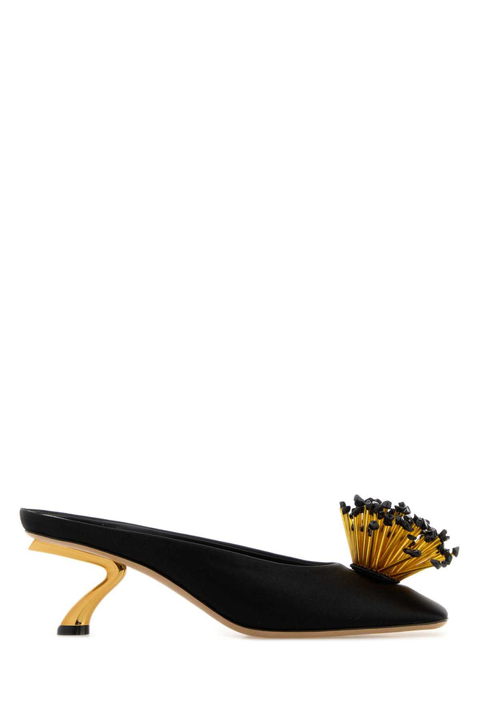 Black Satin Safi Mules Nerobiscottonero Scarpe Con Tacco