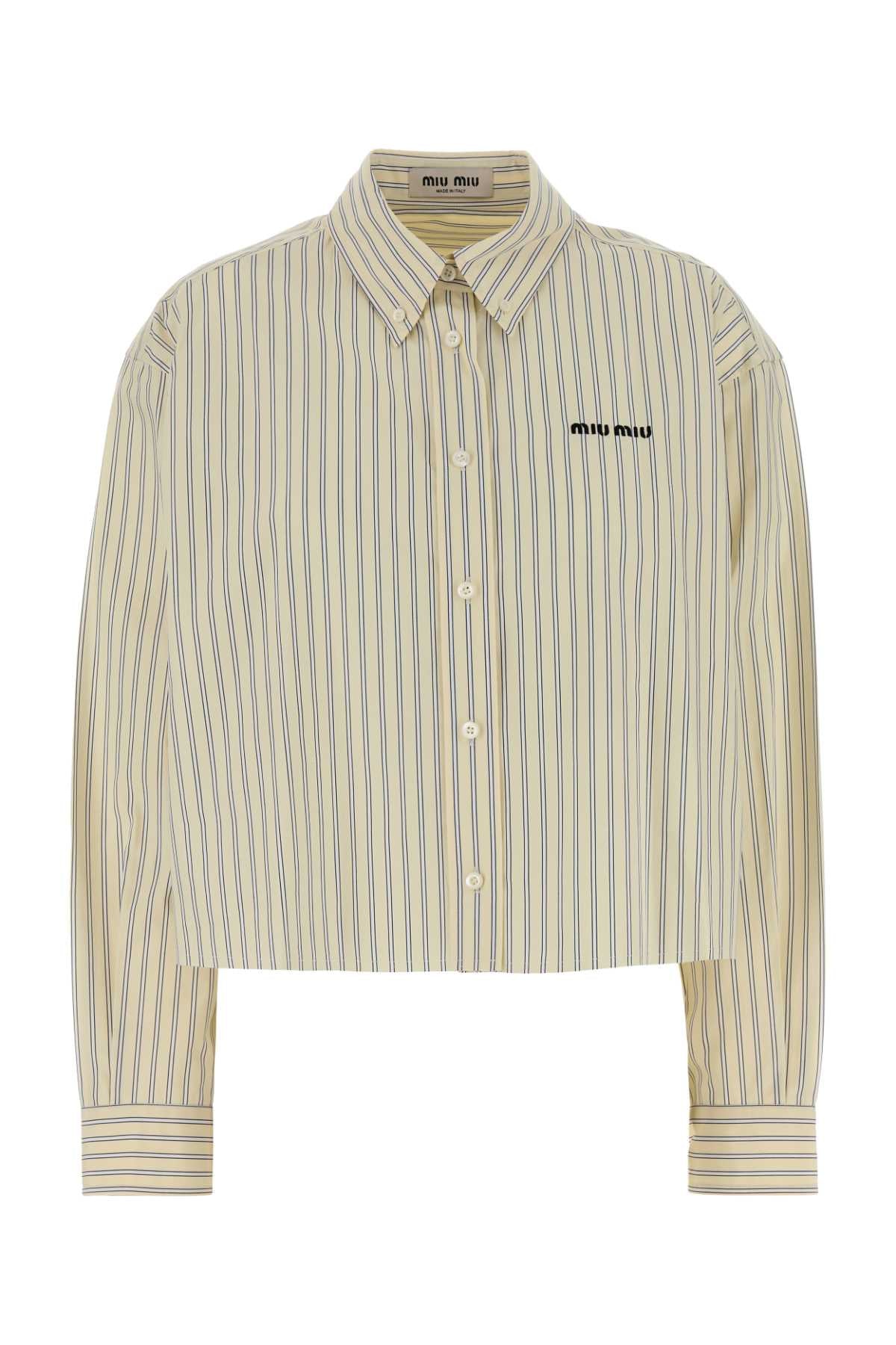 Embroidered Poplin Shirt Crema Exterior: Cotton Camicie