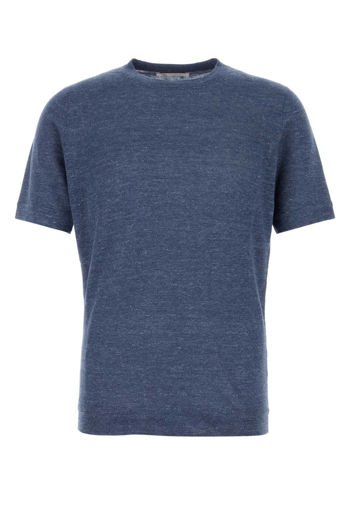 Blue Linen Blend Sweater C7860 Exterior: Cotton Polo