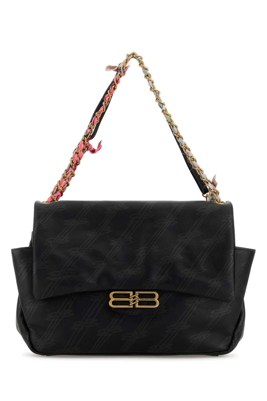 Balenciaga Chain Exterior: 100% Calf; Lining: 100% Fabric; Finishing: Antiqued golden metal shoulder bag in black