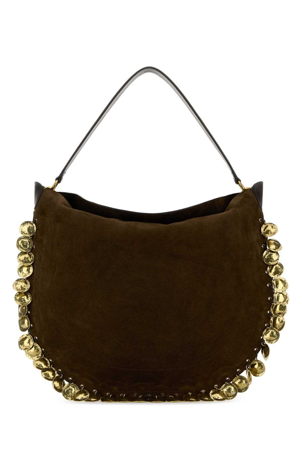 Isabel Marant Hobo Exterior: 100% Calf; Lining: 100% Fabric; Finishing: Antiqued golden metal hobo bag in brown