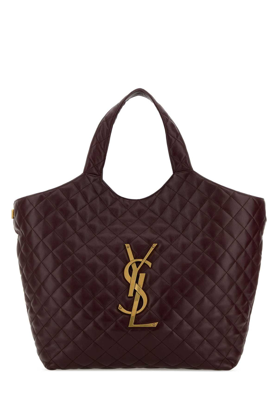 Saint Laurent Icare Exterior: 100% Lamb Nappa. Lining: 100% Fabric. Finishing: Antiqued golden metal tote bag in purple