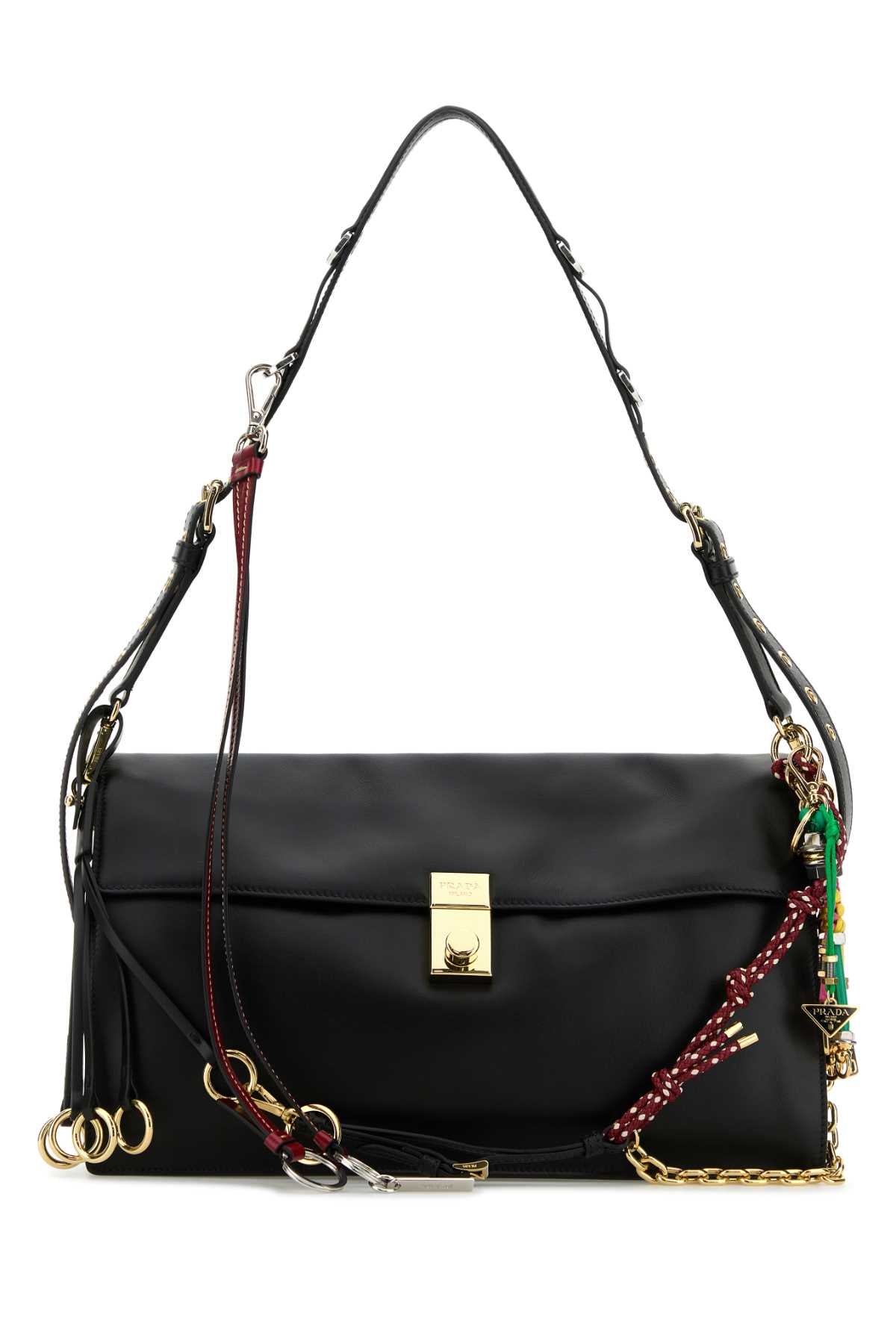Black Leather Large Prada Soft Sound Shoulder Bag Nero Vitello Borse A Mano