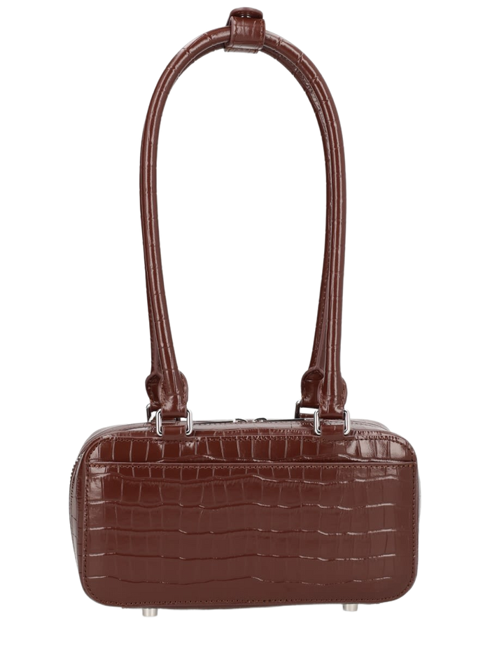 Bag With Crocodile Effect Brown Cow Leather Shoulder