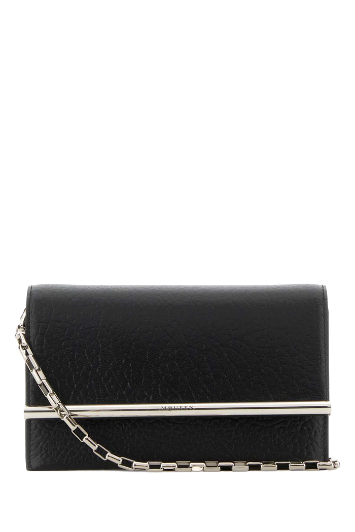 Black Leather Mini Cross-Bar Clutch Blacksilver