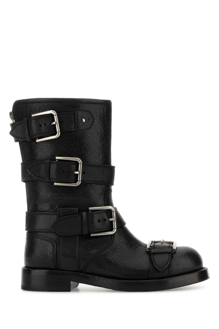 Black Leather Boots Nero Stivali