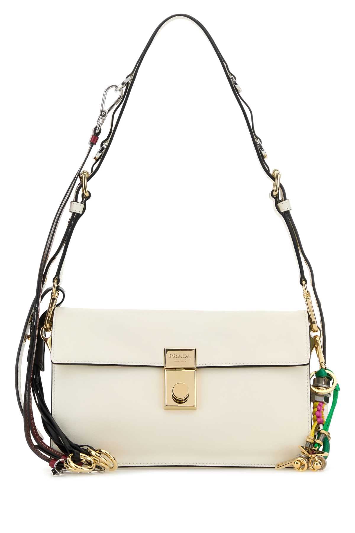 White Leather Small Prada Soft Sound Shoulder Bag Bianco N Vitello Borse A Mano