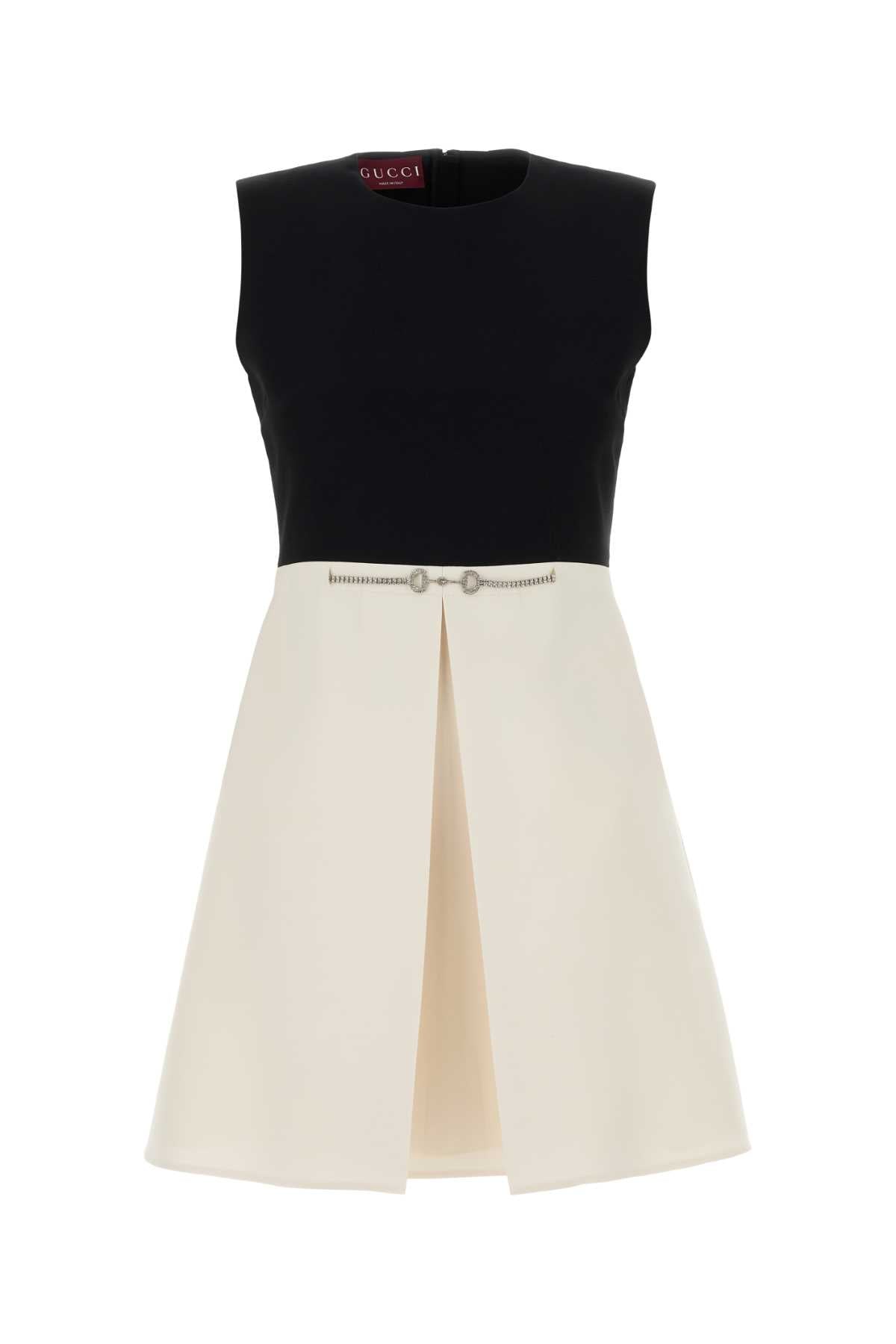 Two-Tone Cady Dress Offwhite Silk Mix Abiti