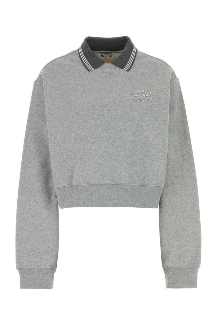 Melange Grey Cotton Oversize Sweatshirt Grigio Exterior: Felpe