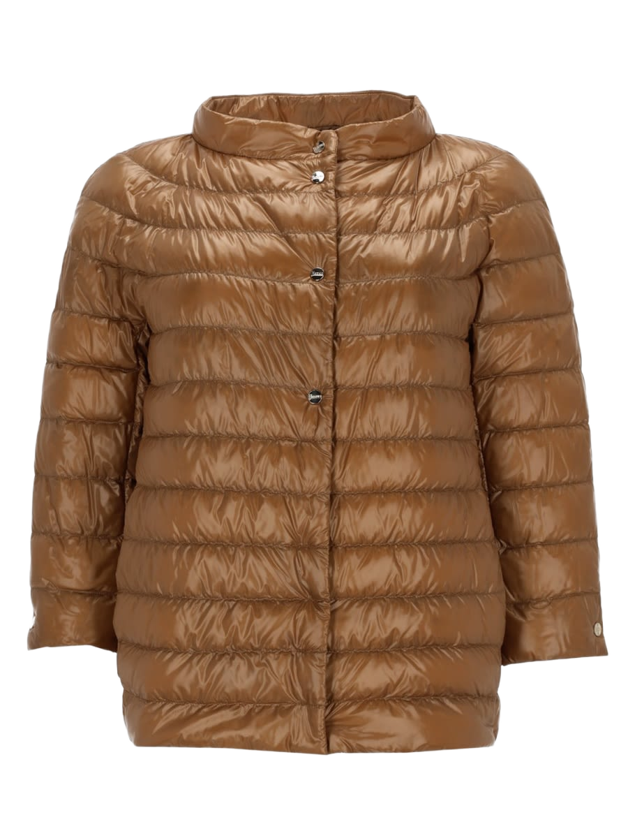 Cropped Padded Down Jacket Brown Polyamide Sports