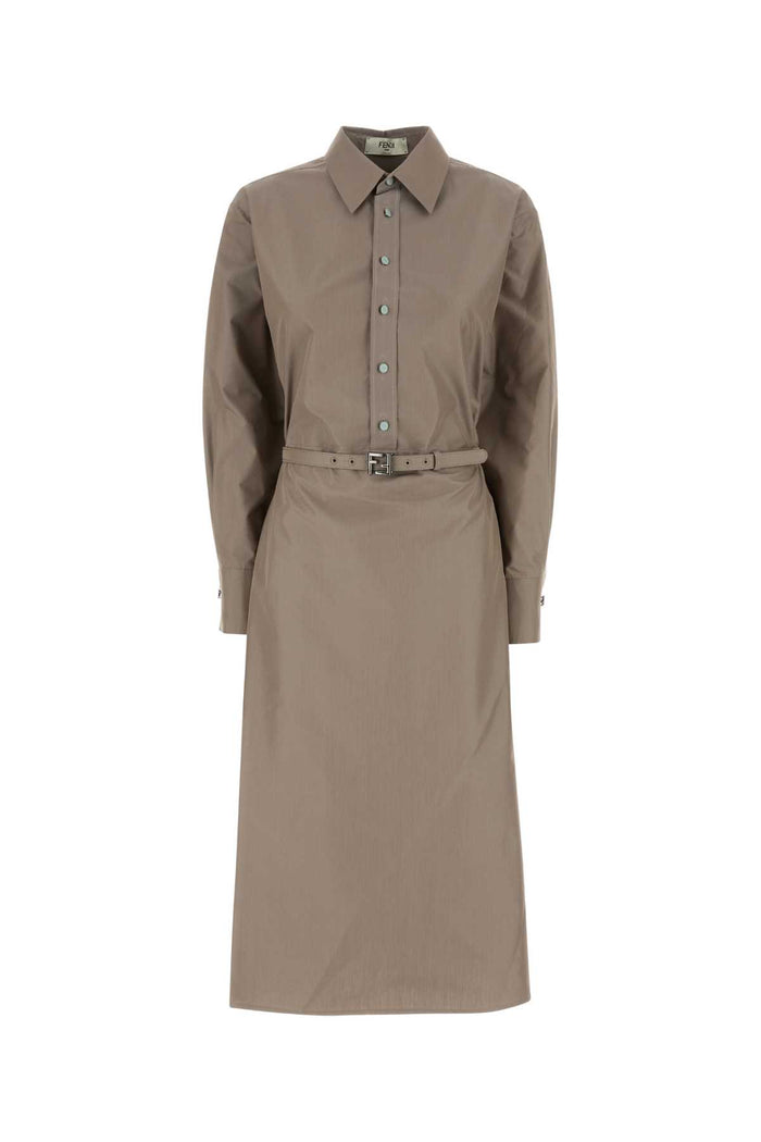 Cappuccino Poplin Shirt Dress Grey Exterior: Cotton Silk Abiti