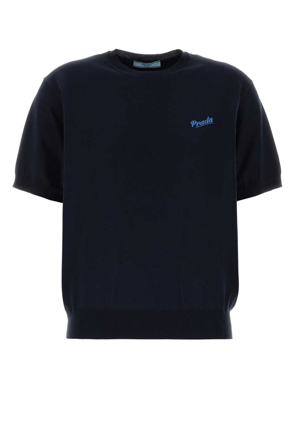 Prada 90% Recycled silk t-shirt in navy