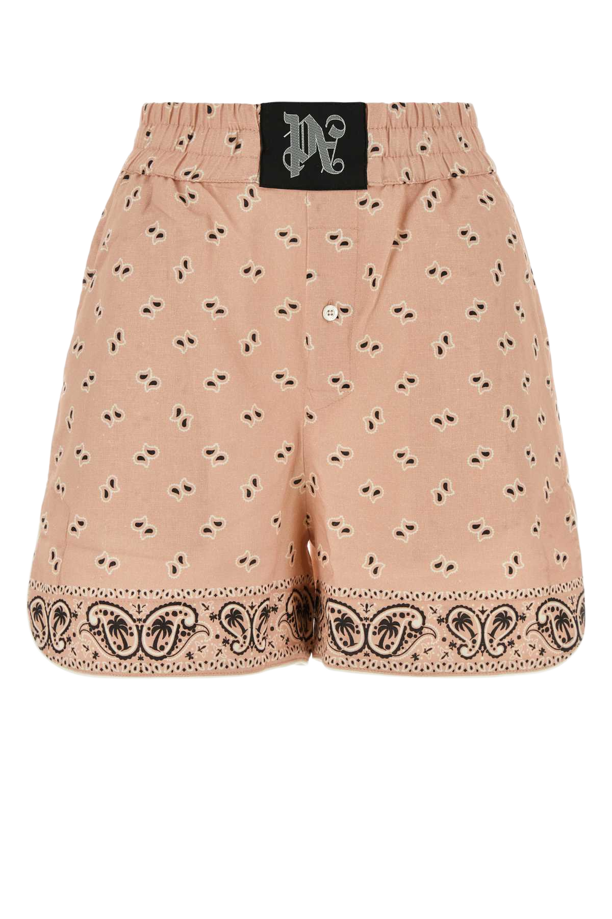 Printed Linen Blend Shorts Pinkblack Exterior: Cotton