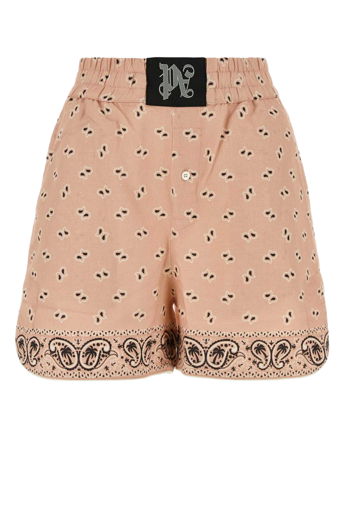 Printed Linen Blend Shorts Pinkblack Exterior: Cotton