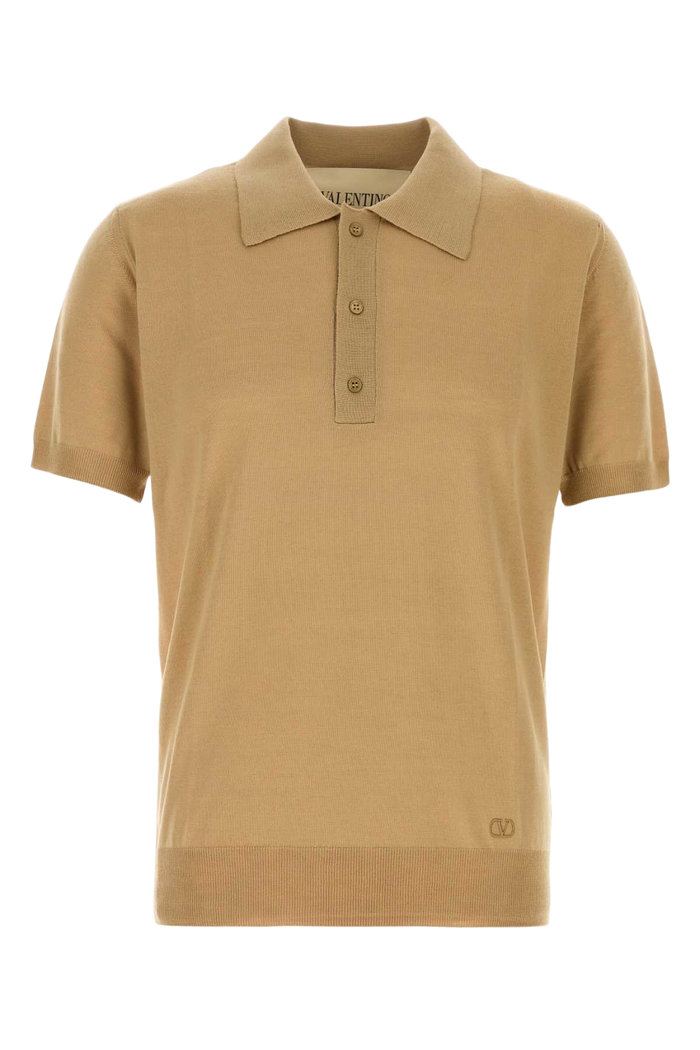 Camel Wool Polo Shirt Beige Virgin