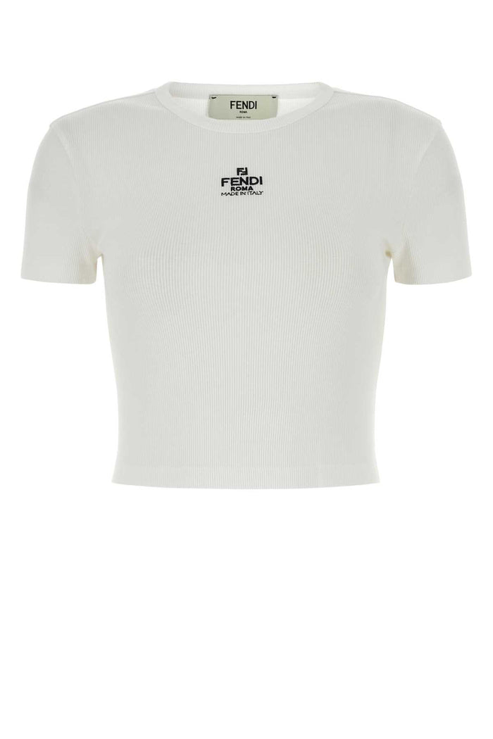 White Stretch Cotton T-Shirt Exterior: Elastane Maglie