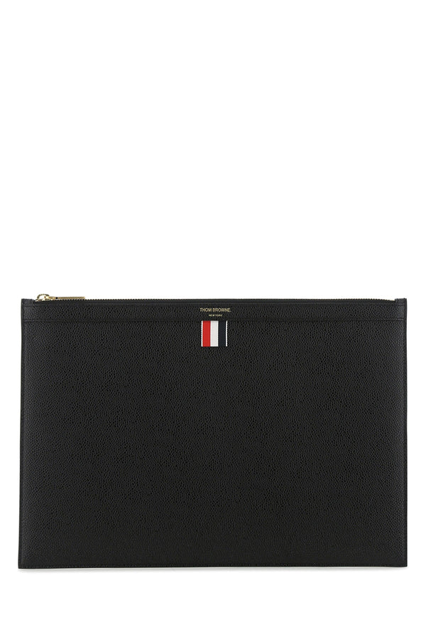 Thom Browne 100% calf full grain leather; lining 68% recycled polyester wallet in black