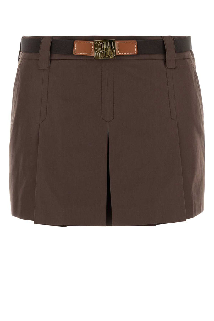 Brown Cotton Blend Mini Skirt Cacao Copl Gonne