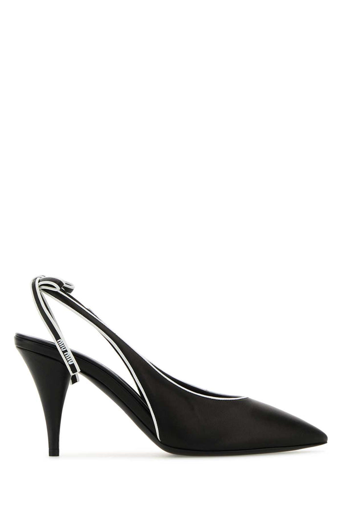 Black Leather Pumps Nerobianco Agnello Scarpe Con Tacco