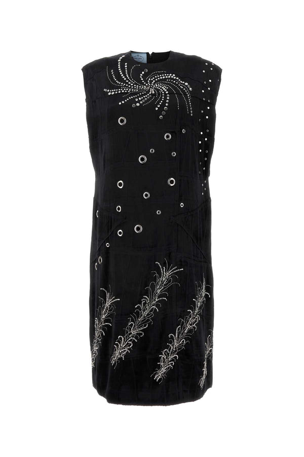 Prada Silk velvet with glass and metal embellishment dress in black