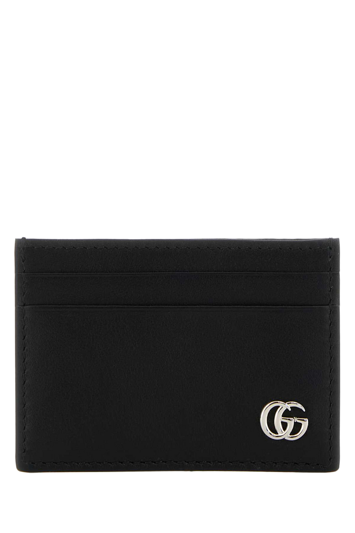 Black Leather Card Holder Calf Skin Portafogli