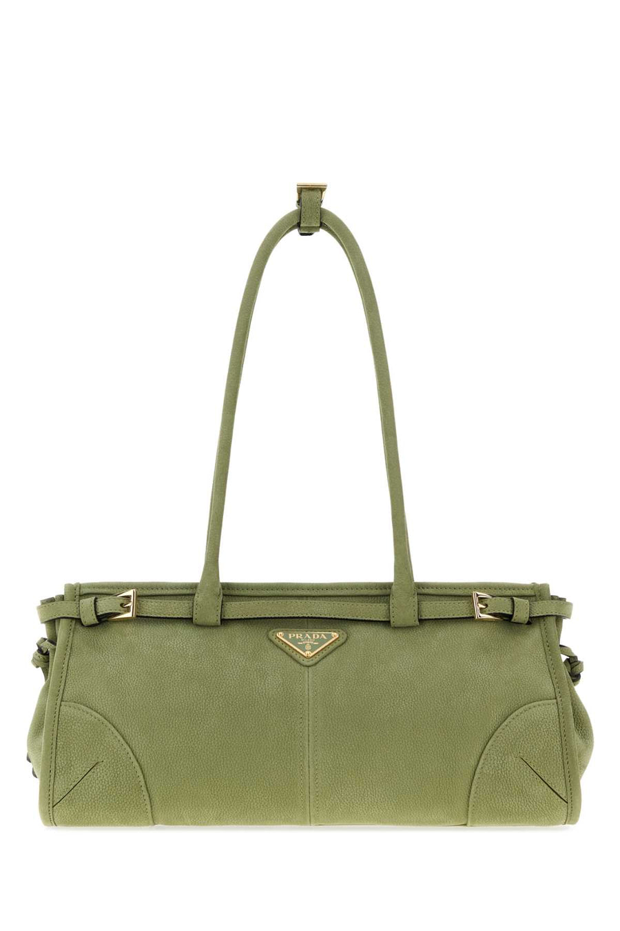 Prada Mano Exterior: 100% Leather; Lining: 100% Fabric; Finishing: Golden metal shoulder bag in green