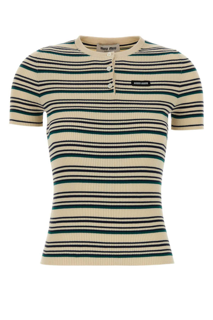 Embroidered Cotton T-Shirt Naturale Exterior: Maglieria