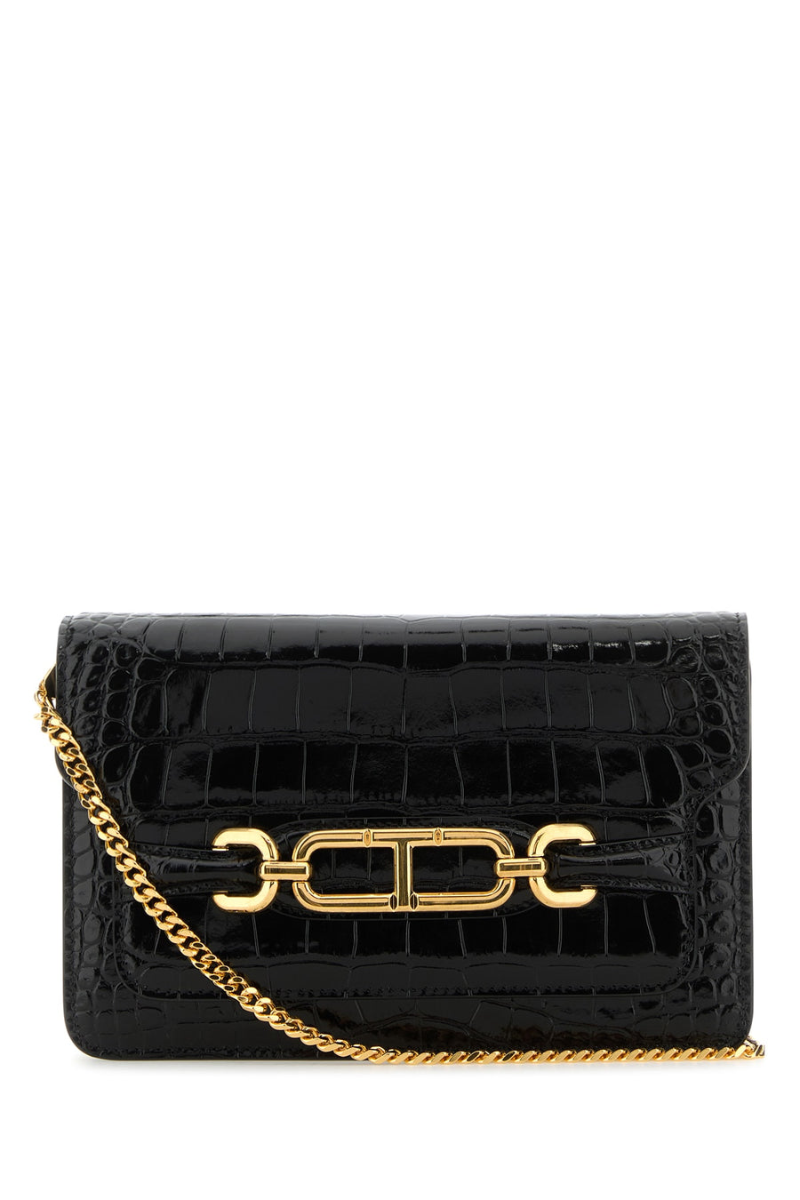 Tom Ford Crocodile-embossed leather shoulder bag in black