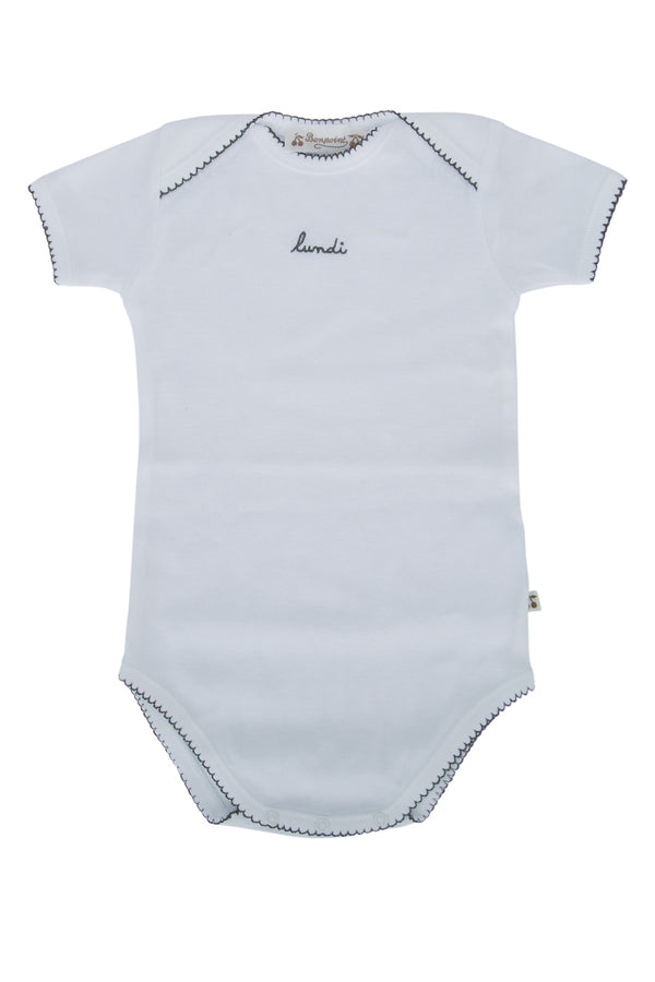 Bonpoint Top: 100% cotton; Trim: 100% polyurethane bodysuit in white