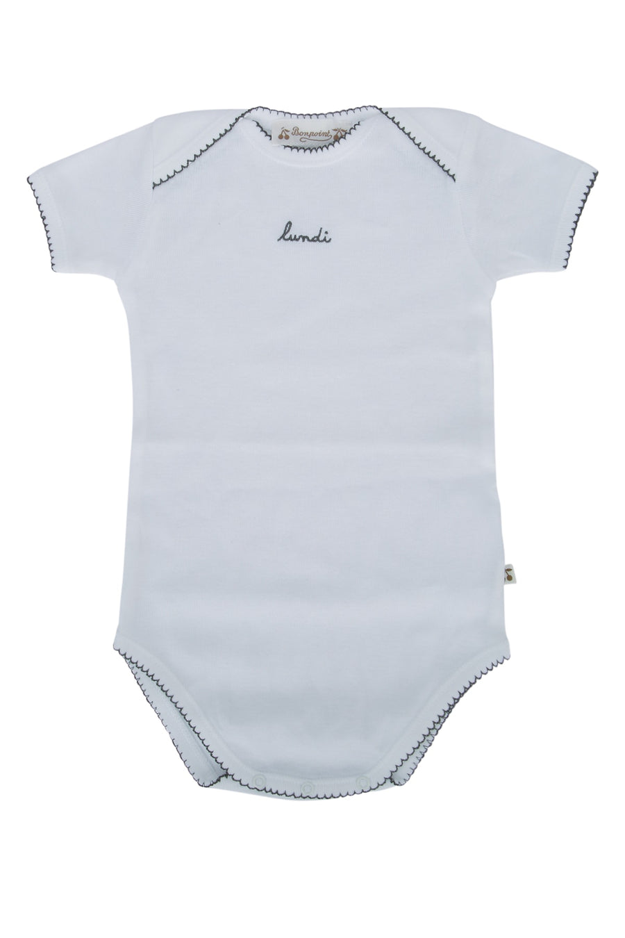 Bonpoint Top: 100% cotton; Trim: 100% polyurethane bodysuit in white