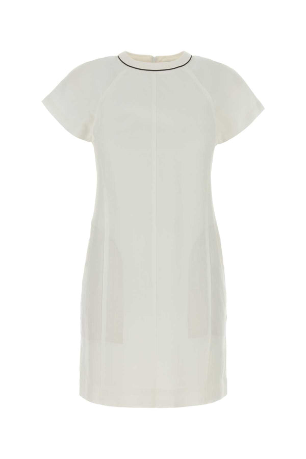 Brunello Cucinelli Corto Exterior: 73% Viscose 27% Linen; Lining: 65% Acetate 35% Polyester dress in white